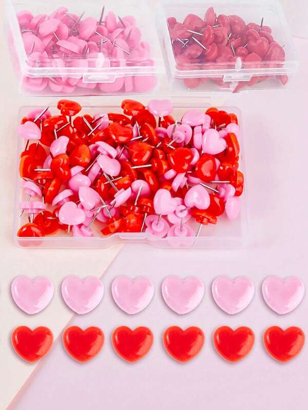 50pcs Creative Heart Shaped Thumb Tacks, Cute Pink Heart Shaped Pushpins, Iron Material, Suitable For Home, School And Office Decor, Boxes, Creative Heart-Shaped Small Nails, Colorful Heart Pushpins, For Photo Wall, Map And Corkboard,Back To School,School Supplies