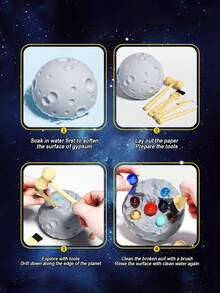 1件考古行星化石（含工具） - 水星/金星/地球/火星/木星/土星/天王星/海王星/八大行星，石膏行星寻宝挖掘新奇动手玩具，锤击挖掘寻宝游戏，儿童手工DIY益智玩具，适合男孩和女孩 - 彩色 - 查看 9