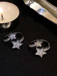 1 anel de estrela dupla elegante e delicado, anel ajustável para mulheres, joias para festas e banquetes