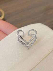 Anillo de oro con circonita cúbica en forma de corona, caja de regalo de lujo y diseño abierto ajustable, adecuado para uso en bodas, fiestas y como regalo de vacaciones para mujeres - Plateado - Ver 3