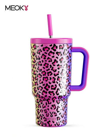 30盎司带把手保温杯，真空密封水瓶，带防漏盖和吸管的保温杯，不锈钢咖啡杯，保温10小时或保冷24小时，适用于水、冰茶、咖啡、冰沙等饮品。