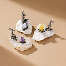 1pc Natural Crystal Stone Agate Cave Paired With Alloy Miner Figurine Collection Gifts