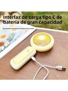 Mini Portable Handheld Small Desktop Fan USB Charging Desktop Fan With Light Folding Small Fan - Yellow - View 6