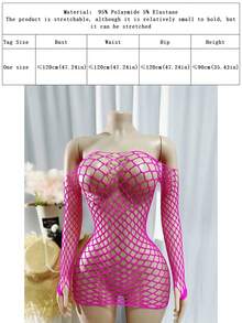 1 件女士性感内衣睡衣长袖玫瑰透视镂空紧身连衣裙夏季女士泳衣渔网罩衫 - 玫瑰紅 - 查看 4