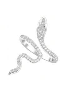 Adjustable Sparkling Crystal Snake Ring For Women And Teen Girls, Elegant Open Coil Design With Dazzling Cubic Zirconia In Chic Serpent Shape, Flexible Fit For Multiple Finger Sizes, Unique Statement Jewelry For Parties, Daily Wear, Fashion Events, Costume Occasions, Symbolic Serpent Ring With Glamorous Shine, Great Gift Idea For Bold And Stylish Women