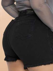 Women's Plus Size Black High Waist Jeans Skirt Shorts