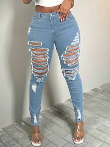 Ripped Skinny Jeans, Minimalist And Fashionable, Suitable For Summer