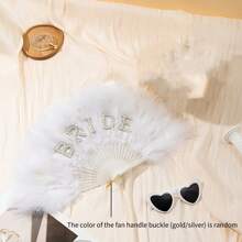 1 pièce Éventail imitation perle et plume non pliable (34 cm/40 cm/48 cm), éventail de mariée en plumes imitation, accessoire de fête pour célibataires, décoration de mariage, éventail à main pour accessoires de costume et décoration de fête, jeunes mariés