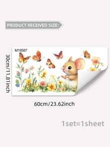 1 Set Cartoon Animal Wall Stickers, Rabbit, Floral, Cat Decals, For Children's Room, Living Room, Bedroom, Study