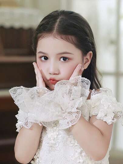 1 Pair Vintage Lace White Tulle Bow Wedding Gloves, Bridal Dress Princess Sleeves