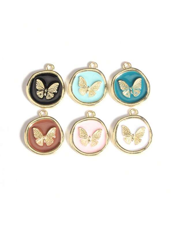 6 قطع طقم قلادة فراشة مطلية بطلاء ألومنيوم على شكل قطرة زيت على طراز كوري لصناعة المجوهرات DIY، قلائد، أساور