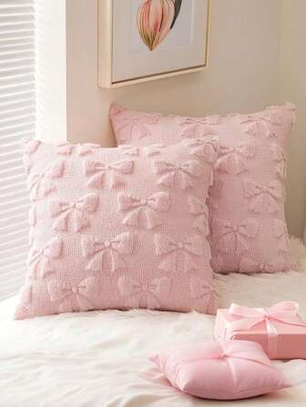 2pcs Decorative Throw Pillow Covers, Cute Bow Design, Soft Plush Jacquard Cushion Covers For Wedding, Party, Girls Room, Bedroom, Sofa, Living Room, Spring/Summer