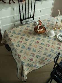1pc Colorful Floral Jacquard Rectangular Tablecloth, Refreshing Countryside Style, Suitable For Family, Kitchen, Holiday Gathering, Birthday Party, Dining Table, Garden, Home Decor, Bedroom, All Season - Multicolor - View 2