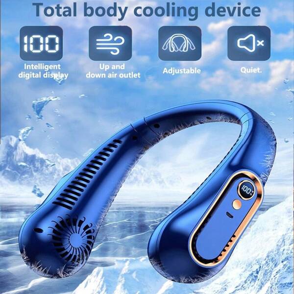 1pc Cooling Leafless Hanging Neck Fan Usb Portable Hanging Neck Fan Lazy Hanging Neck Small Fan Leafless Outdoor Small Fan Usb Mini Portable Charging Digital Display Silent Anti-Clip Hanging Neck Fan