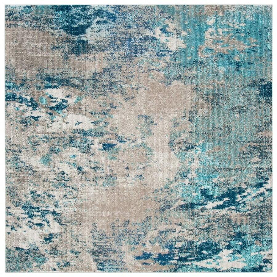 Oscar Abstract Distressed Area Rug Blue/Grey 3' X 3' Square