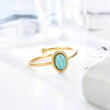 1 Stück modischer edelstahl-Ring in grünem Türkis-Prägung in elliptischer Form, verstellbar, für Frauen, minimalistischer Alltags- und Hochzeit/Anlass-Trag