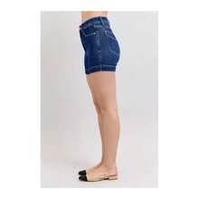 Full Size High Waist Tummy Control Denim Shorts Plus Size - DK - 查看 4