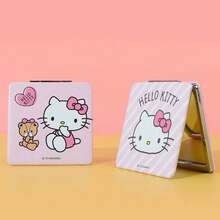 Miniso Portable Makeup Mirror, Foldable Handheld Mirror, Double-Sided, 2X Magnification, Suitable For Outdoor, Makeup, Travel - Pink Stripes - View 1