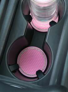 1pc/2pcs/4pcs-Universal Vehicle Bling Car Coaster, Crystal Rhinestone Coaster For Cup Holders, Car Interior Accessories 2.75'' Silicone Anti  Car Coasters For Women (Black)