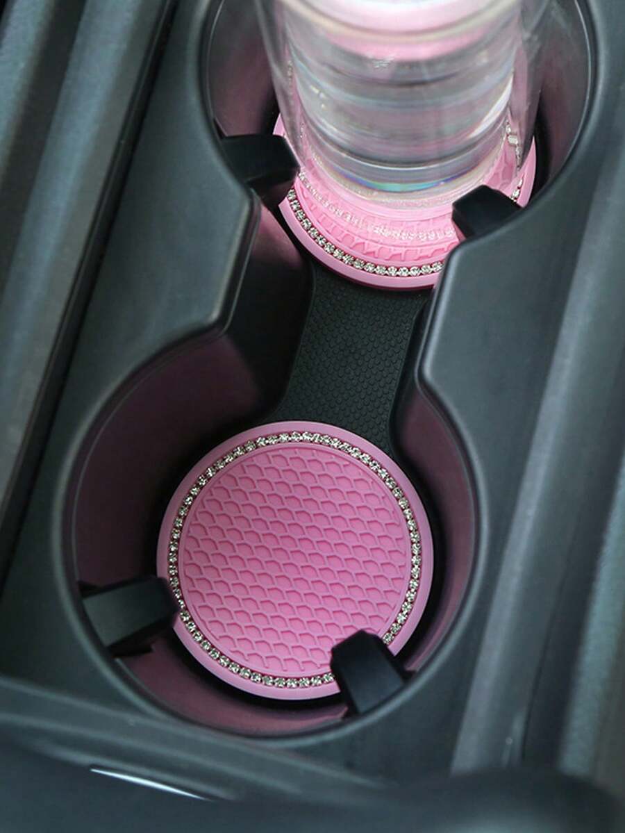 1个/2个/4个装 - 通用汽车闪亮杯架垫，水晶水钻杯垫，适用于杯架，汽车内饰配件，2.75英寸硅胶防滑杯垫，适合女性（黑色） - 彩色 - 查看 1