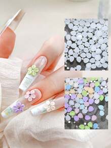12pcs/Set Colorful Macaron-Shaped Nail Art Decorations, Resin Flower Petals Decor With Mixed Metallic Beads, Manicure Accessory Set