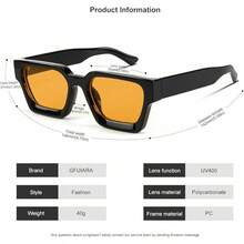 Square Men Women Fashion Thick Rectangle Glasses Shades Designer Style - Hitam/Kuning - View 11