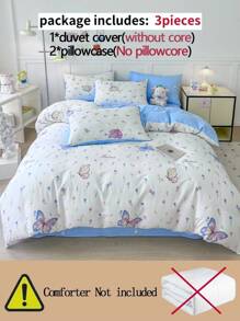 3pcs Duvet Cover Set (1 Quilt Cover And 2 Pillowcases, No Filling), Soft, Breathable And Comfortable Fabric, Butterfly Flower Print Pattern Style, Suitable For Bedroom Guest Room, Suitable For Double Bed, Queen Bed, King Bed, Multiple Sizes Available, Four Seasons Duvet Cover Bedding Set