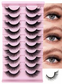 JUJU DREAM 10Pairs Manga Lashes FauxEyelashes Cat Eye Eyelashes Natural Ful False Eyelashes Volumized Eyelash Extension Travel Essentials Makeup Tools