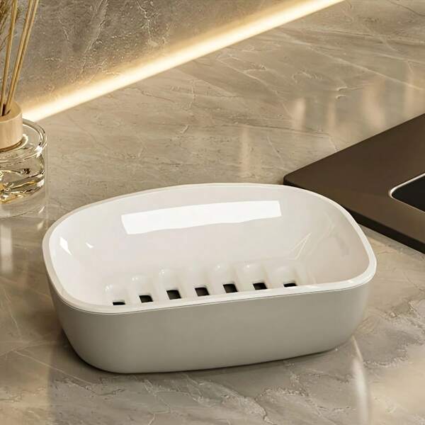 1 Pc Double Layer Drainable Soap Dish, Large Oval Plastic Soap Holder With Drain Design, Suitable For Bathroom Or Laundry Room
