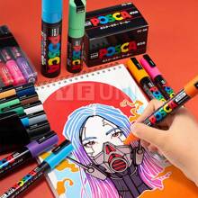 UNI PC-1M PC-3M Feutre Acrylique Marker Pen Poster Graffiti Marker Advertising Pen Waterproof Student Office Supplies Painting Art Pens Back To School