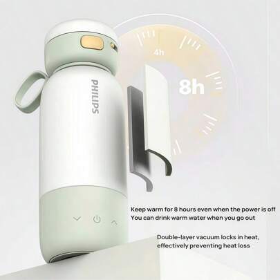 PHILIPS [Wireless Fast Heating Travel Mug] AWP2770 Portable Electric  Mug, 0.32L Personal Cup, Type-C Quick Charge, Heats To 40°C In 4 Minutes, Essential For Office And Travel, Light Green