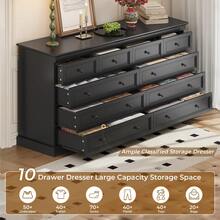 10 Drawers Dresser, Black Dresser For Bedroom, Wood Dressers And Chest Of Drawers For Bedroom - 黑色 - 查看 4