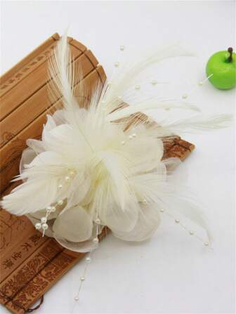 1 件优质珍珠羽毛花发夹，女士优雅花卉发饰，发夹和胸针爪夹发夹发夹，学校用品，珍珠发饰