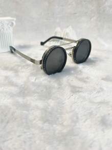 1 Stück Retro Litschi-Stil drehbarer Party Modegläser, geeignet für Partys, Zusammenkünfte, Reisen und Mode, Steampunk-Stil einstellbarer Helligkeit Metallrahmen schwarz mit grauen Gläsern, perfekt für Maskenballveranstaltungen und Modezubehör