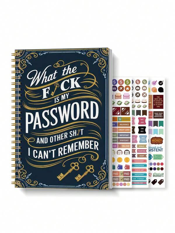 BUBU 1 Password Book English Address Book Phone Book Multi-Function Notebook Hardbound Business Office Notebook With Wrist Strap, Hardbound Password Book, 8.5 * 5.5 Inch Password Storage Device, For Internet Login, Website, User Name, Password,Back To School Supplies