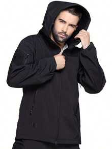 Military Soft Shell Tactical Jacket, Men's Waterproof Windproof Jackets, Men's Army Combat Hooded Coats - 黑色 - 查看 5