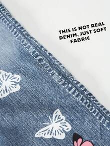 Pantalones largos casuales con estampado de mariposas para niñas preadolescentes, cómodos para usar a diario, de viaje o al aire libre, para primavera/verano - Azul - Ver 4