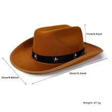 Kids Cowgirl Hat Wide Brim Stylish Star Leather Belt Design Western Cap For Daily Life Party - 卡其色 - 查看 6