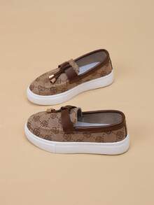 Kids' New Breathable Floral Print Simple Slip-On Casual Sneakers - Khaki - View 3