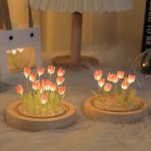 13 Flowers Creative Handcrafted Diy Simulated Flower Tulip Night Light Ornaments, Ambient Lights, Festival Gift Decorations - 粉色 - 查看 3