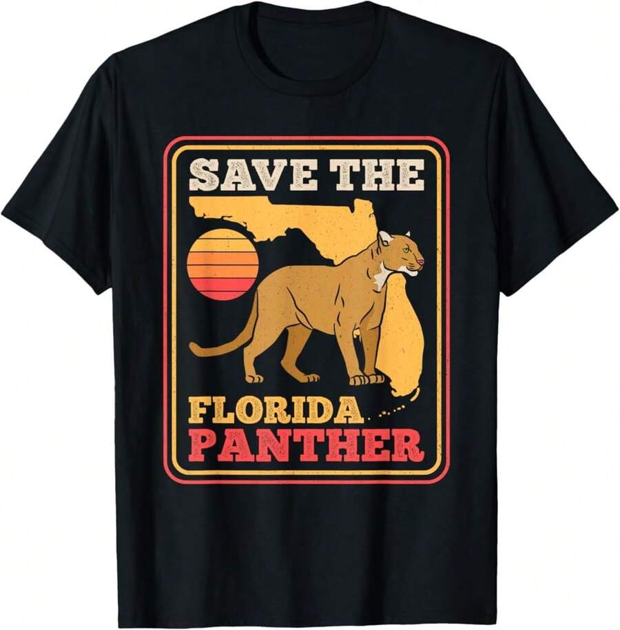 Save The Florida Panther Retro Wildlife Cougar T-Shirt Gift For Daughter Mother's Day Gift For Stepmom - Black - View 1