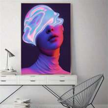 1pc Masked Figure In Neon Hues Prints Canvas Painting "Cyberpunk Neon Masked Portrait" Decor For Bedroom ,Living Room ,Office Room ,Wall Decor