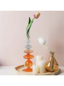 1 pieza Candelabro de vidrio creativo y sencillo, florero artístico para decoración del hogar, sala de estar y mesa, ideal para insertar flores secas