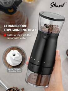 shoxil 1pc Electric Coffee Grinder, Portable USB Rechargeable Coffee Grinder, Large Capacity 60g Ceramic Burr Espresso Grinder, External Adjustment Coffee Bean Mill With 5 Precise Grind Settings, For Home, Office, Travel