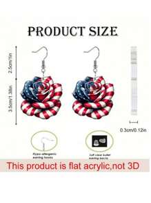 1 par de brincos de acrílico com bandeira americana, brincos estilosos com design de rosas para mulheres e meninas, joias para o Dia da Independência, decoração para casa