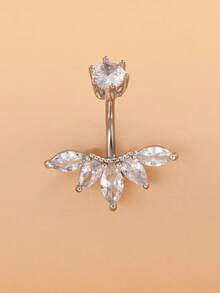 1 件不锈钢半圆锆石经典肚脐环，身体穿孔首饰 - 扇形 - 查看 6