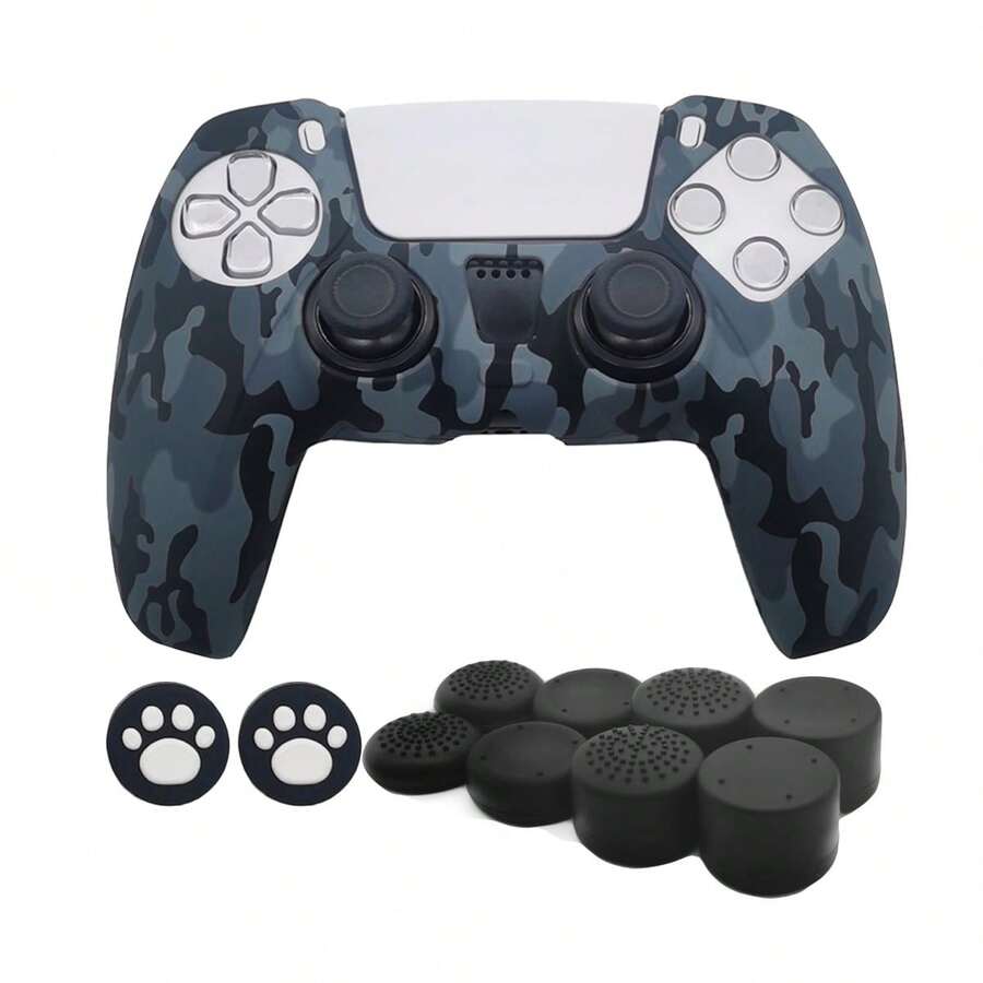 1 Set Of 1 Controller Protective Case + 10 Joystick Caps, Water Transfer Printing Design, Enhanced Grip, Anti-Slip, Anti-Sweat, Anti-Scratch - Multicolor - View 1