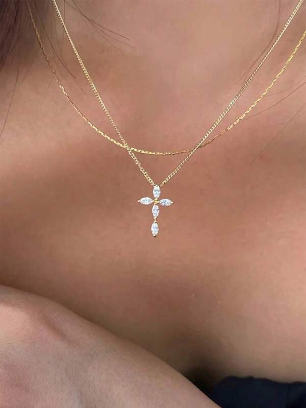 [Valentine's Day Gift For Girlfriend] S925 Sterling Silver Cross Necklace, Minimalist Design Pendant, Versatile Accessory, Birthday Gift For Her, Suitable For Work Or Party