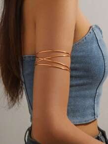 1 pieza Brazalete de doble capa con diseño minimalista y ahuecado, elegante accesorio de personalidad, brazalete abierto