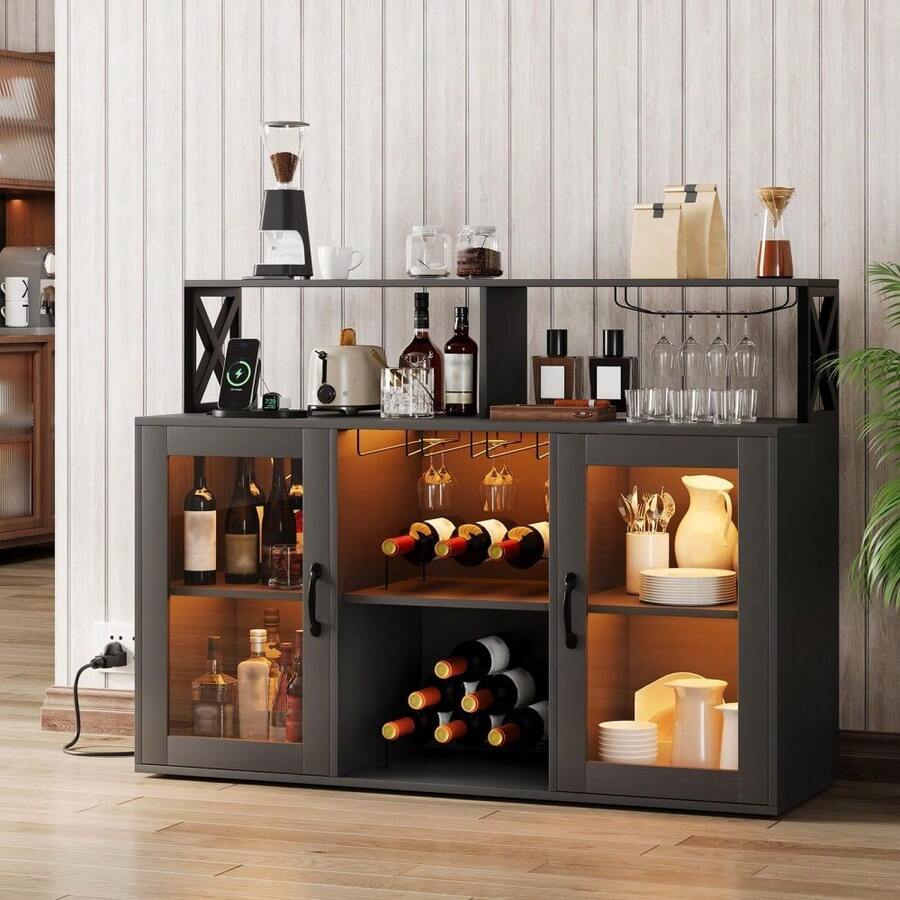 Huisuilinss Wine Bar Cabinet Liquor Cabinet With Led Lights And Glass Holder Home Coffee Bar Cabinet Kitchen Buffet Sideboard With Storage Shelves Modern Wine Cabinet For Dining Room - Xem 1